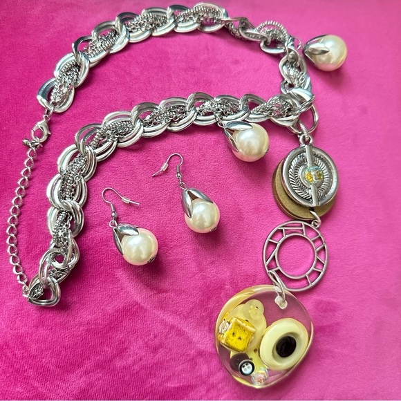 OOAK Assemblage Jewelry Steampunk Necklace Set Pendant Handmade Resin Dangle - Picture 5 of 14